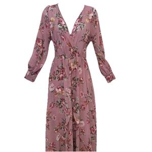 Steps Dusty Pink Floral Boho Maxi Dress Small Long Sheer Sleeve Flowy Fairy